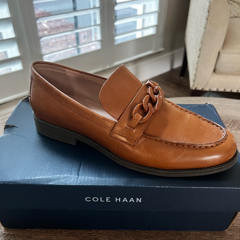 Cole Haan Tan Leather Slip-On Loafers with Classic Design